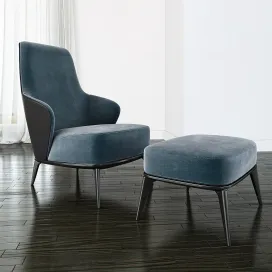 Minotti Leslie long backrest armchair ottoman leather